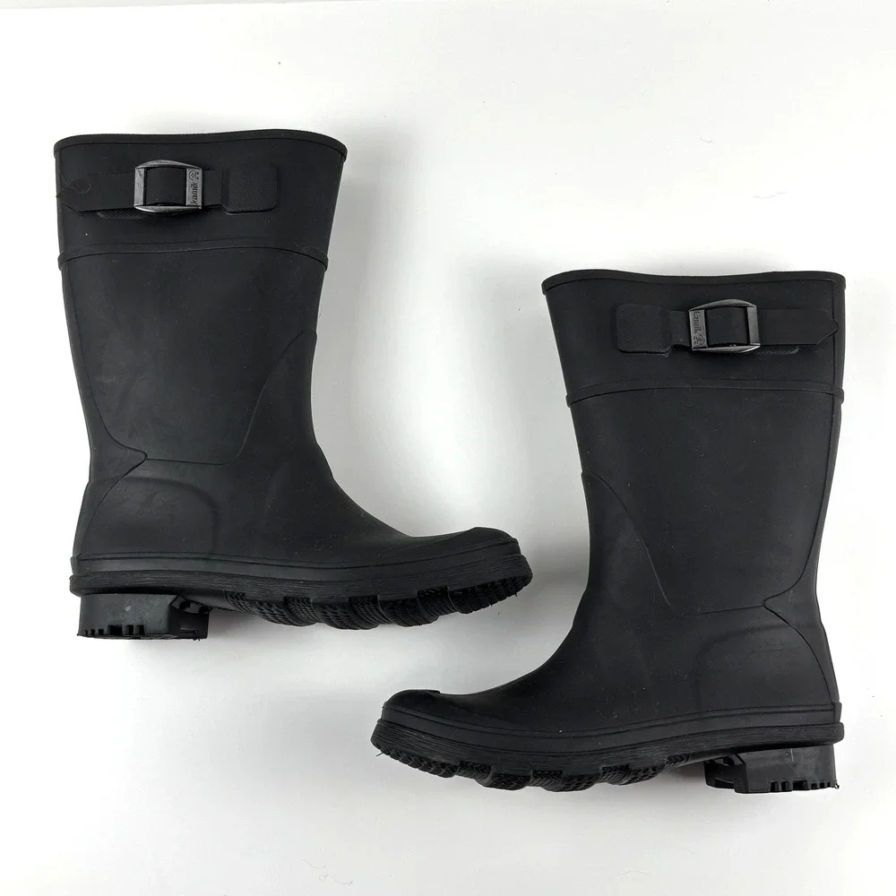 Kamik Kids Black Rubber Rain‎ Boots Buckle Detail Waterproof Size 1
